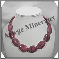RHODONITE - Collier Compos - 9 Ovales 30x20 mm et Perles 8 mm - 46 cm - M001