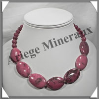 RHODONITE - Collier Compos - 7 Ovales 30x20 mm et Perles 8 mm - 44 cm - M002