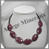 RHODONITE - Collier Compos - 7 Ovales 30x20 mm et Perles Hmatite 6 mm - 45 cm - M003 Prou