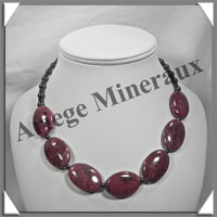 RHODONITE - Collier Compos - 7 Ovales 30x20 mm et Perles Hmatite 6 mm - 45 cm - M003