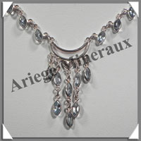 TOPAZE BLEUE Cristallise - Collier Argent - 28 Cabochons Facets - 42 cm - P001