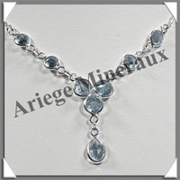 TOPAZE BLEUE Cristallise - Collier Argent - 8 Cabochons Facets - 42 cm - P003