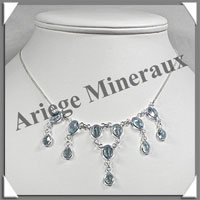TOPAZE BLEUE Cristallise - Collier Argent - 12 Cabochons Facets - 42 cm - P005