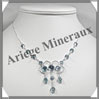 TOPAZE BLEUE Cristallise - Collier Argent - 15 Cabochons Facets - 42 cm - P006 Nigria