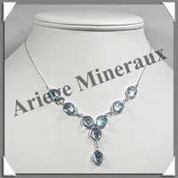 TOPAZE BLEUE Cristallise - Collier Argent - 8 Cabochons Facets - 42 cm - P008