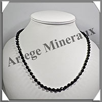 TOURMALINE NOIRE (Schorl) - Collier Perles Facets 6 mm - 53 cm - M001