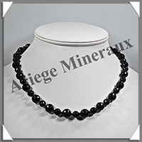 TOURMALINE NOIRE (Schorl) - Collier Perles Facets 8  10 mm en altern - 45 cm - M001