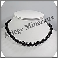 TOURMALINE NOIRE (Schorl) - Collier Perles Facets 8  10 mm en altern - 45 cm - M002