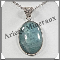AIGUE MARINE - Pendentif Argent - Ovale - 35x20 mm - W004