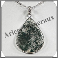 AGATE MOUSSE - Pendentif Argent - Goutte - 35x25 mm - W003