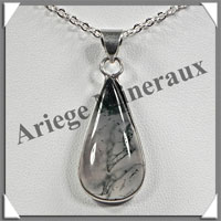 AGATE MOUSSE - Pendentif Argent - Goutte - 25x15 mm - W004