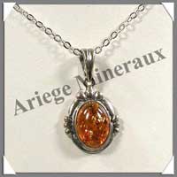 AMBRE Caramel - Pendentif Argent - Ovale - 30 mm - C008