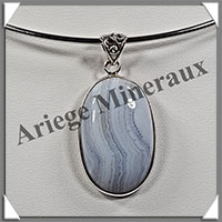 CALCEDOINE BLEUE - Pendentif Argent - Ovale - 38x25 mm - W003