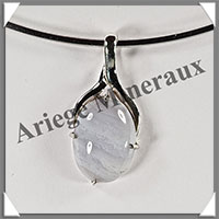 CALCEDOINE BLEUE - Pendentif Argent - Ovale - 32x18 mm - W009