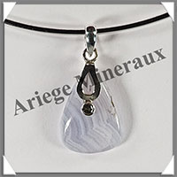 CALCEDOINE BLEUE - Pendentif Argent - Goutte + Pridot - 30x20 mm - W012