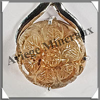 CITRINE (Naturelle) - Pendentif Argent - Rond (Cisel) - Diamtre : 18 mm - W010