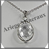 CRISTAL de ROCHE Facet - Pendentif Argent - Ovale - 25x18 mm - W003
