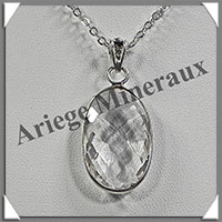 CRISTAL de ROCHE Facet - Pendentif Argent - Ovale - 28x15 mm - W004