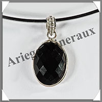 ONYX NOIR Facet - Pendentif Argent - Ovale - 25x12 mm - W001