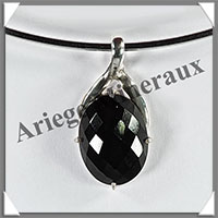 ONYX NOIR Facet - Pendentif Argent - Ovale - 34x18 mm - W002