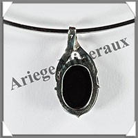 ONYX NOIR Facet - Pendentif Argent - Ovale - 34x18 mm - W002