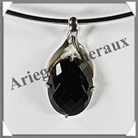 ONYX NOIR Facet - Pendentif Argent - Ovale - 35x17 mm - W003
