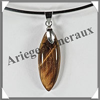 OEIL de TIGRE - Pendentif Argent - Ovale Bipointe - 35x12 mm - W008