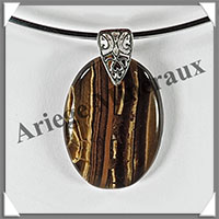 OEIL de TIGRE - Pendentif Argent - Ovale - 38x25 mm - W009