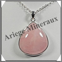 QUARTZ ROSE - Pendentif Argent - Goutte - 33x27 mm - W002
