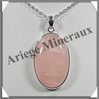 QUARTZ ROSE - Pendentif Argent - Ovale - 38x22 mm - W003