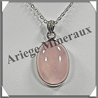 QUARTZ ROSE - Pendentif Argent - Ovale - 27x17 mm - W009