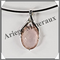 QUARTZ ROSE Facet - Pendentif Argent - Ovale - 35x16 mm - W017