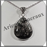 QUARTZ TOURMALINE - Pendentif Argent - Goutte - 38x26 mm - W002
